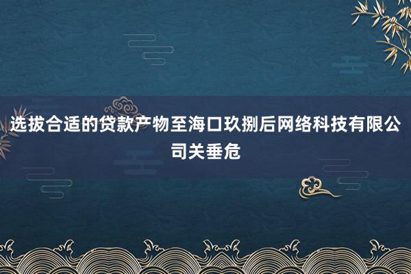 选拔合适的贷款产物至海口玖捌后网络科技有限公司关垂危